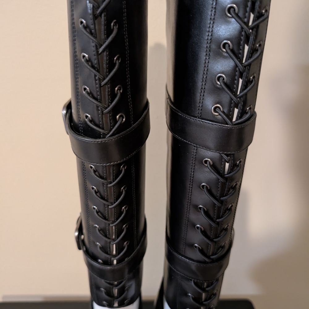 Via Spiga Black Strappy Heeled Boots - Picture 10 of 16